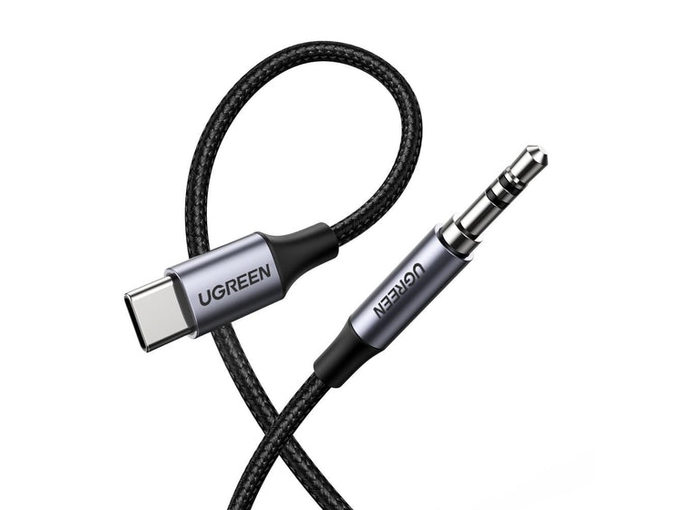 Ugreen 30633, 3.5mm, Hanstik, USB Type-C, Hanstik, 1 m, Sort, Sølv