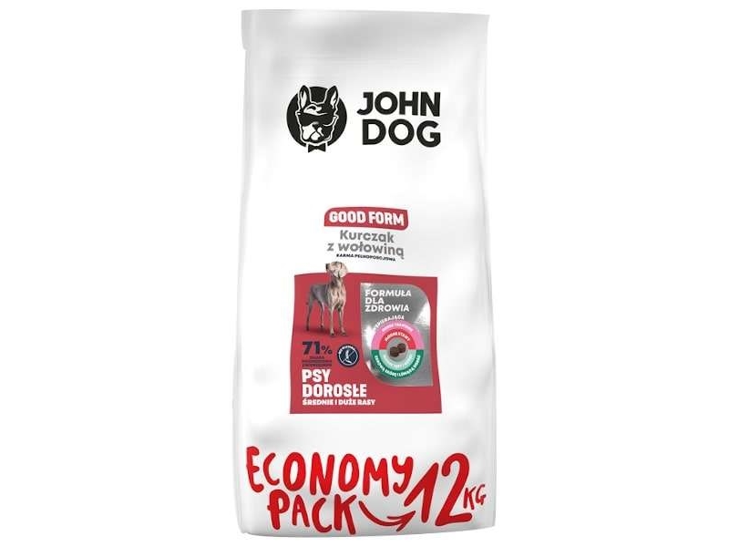 John Dog Good Form Adult Huhn Mit Rindfleisch - Trockenfutter Für Hunde - 12 Kg