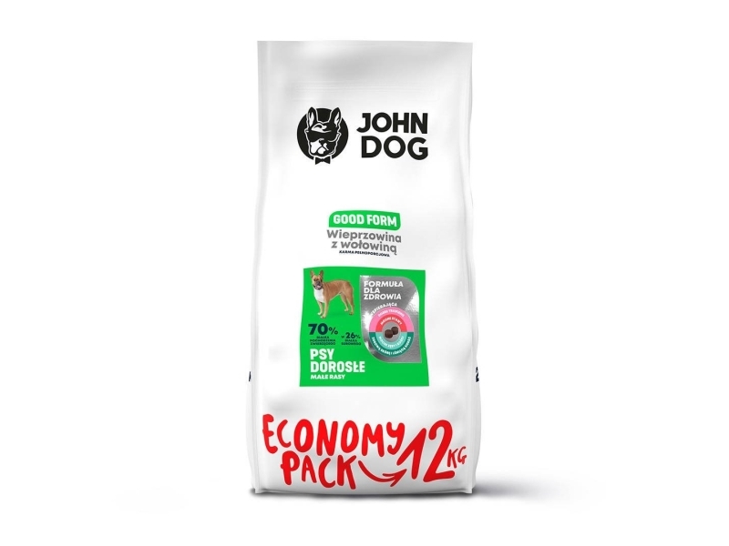 John Dog Good Form Adult Schweinefleisch Mit Rindfleisch - Trockenfutter Für Hunde - 12 Kg