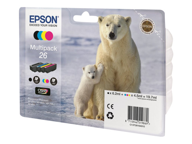 Epson 26 Multipack - 4 Pakker - Sort, Gul, Cyan, Magenta - Original - Blister Med Rf/Akustisk Alarm - Blækpatron - For Expression Premium Xp-510, 520