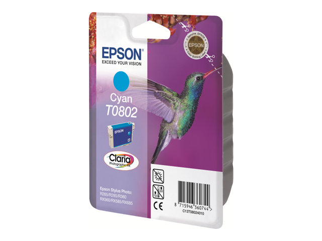 Epson Hummingbird Singlepack Cyan T0802 Claria Photographic Ink, Standardertrag, Cyan, 7,4 Ml, 1 Stück(E), Einzelpackung
