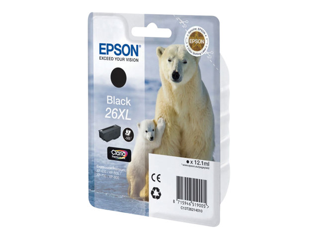 Epson 26Xl - 12.2 Ml - Xl - Sort - Original - Blækpatron - For Expression Premium Xp-510, 520, 600, 605, 610, 615, 620, 625, 700, 710, 720, 800, 810,