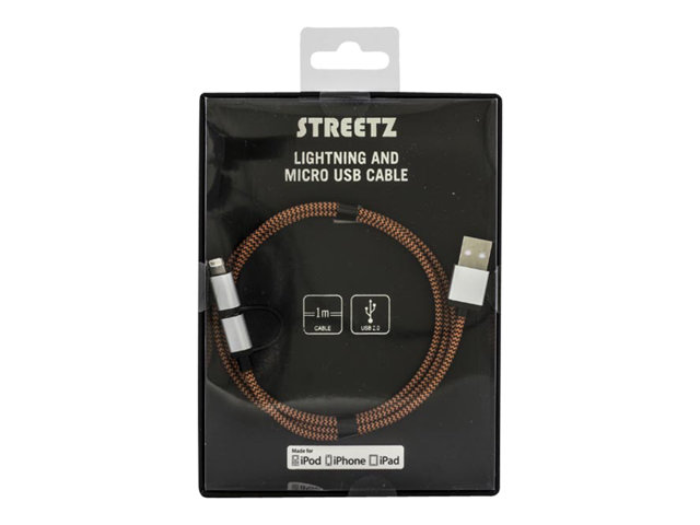 Streetz Iplh-241 - Data / Strømkabel - Usb Han Til Micro-Usb Type B, Lightning Han - 1 M - Orange