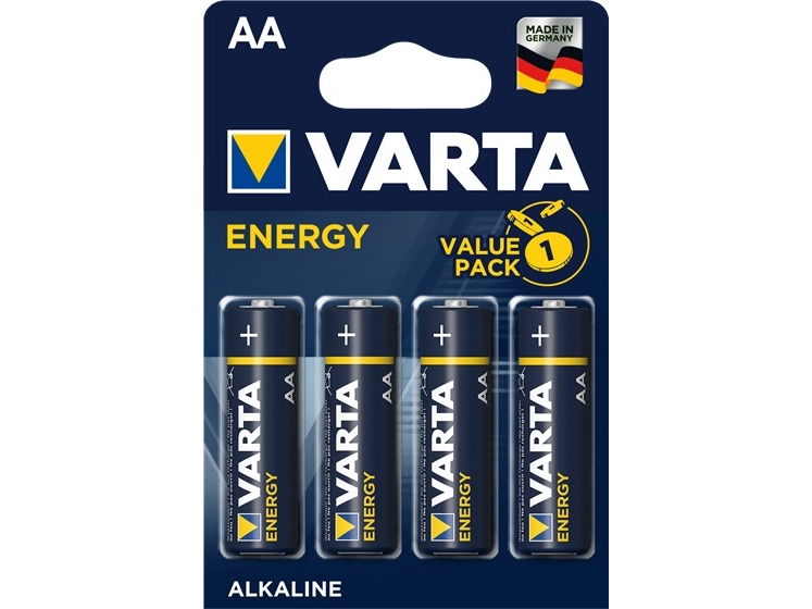 Varta Energy AA, Engångsbatteri, AA, Alkalisk, 1,5 V, 4 styck, 50,5 mm | EL Artiklar - Batteri - AA-batterier | GameStuff