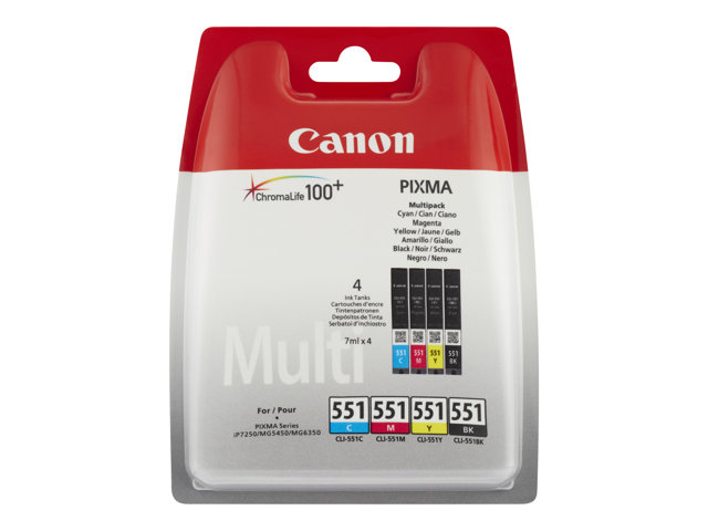 Canon CLI-551 C/M/Y/BK Multipack - 4 pakker - sort, gul, cyan, magenta - original - blækbeholder - for PIXMA iP8750, iX6850, MG5550, MG5650, MG5655,