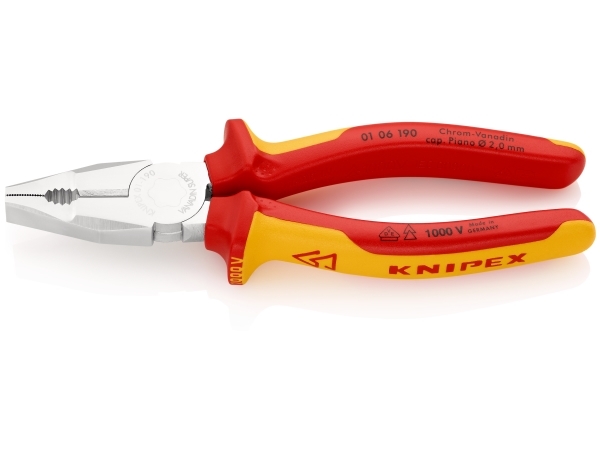 Knipex 01 06 190, Kaapelipihdit, Kromivanadiini-teräs, Muovi, Oranssi, Punainen, 190 mm, 320 g