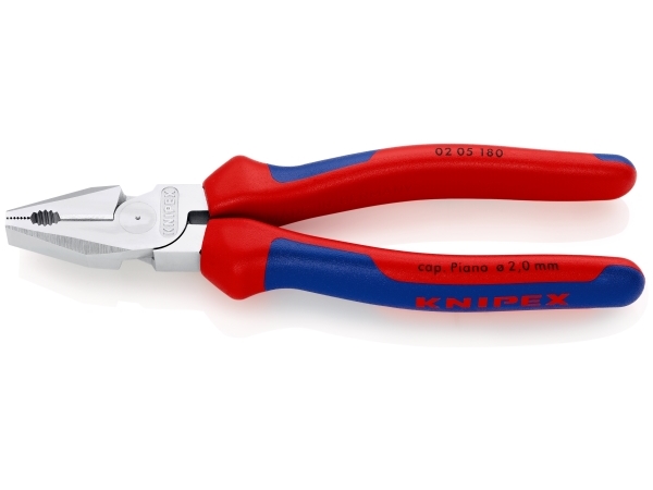 Knipex 02 05 180, Lineman''s tænger, 1,6 cm, Stål, Vinyl, Blå, Rød, 180 mm