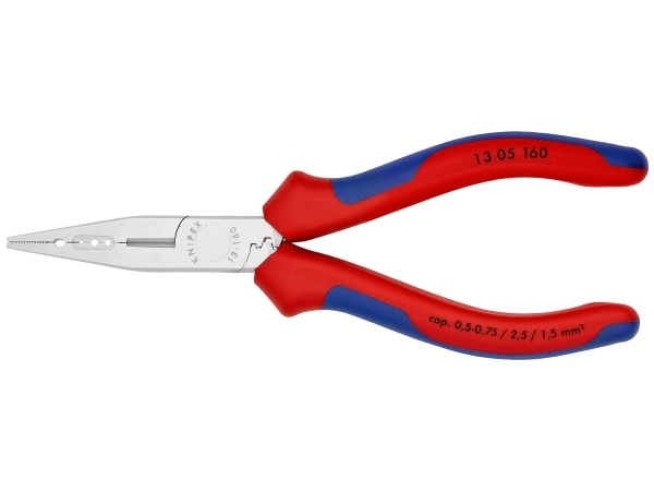 Knipex 13 05 160, Nåletang, Krom-vanadium-stål, Plast, Blå, Rød, 160 mm, 139 g