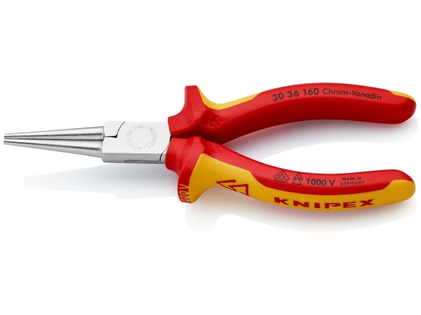 Knipex 30 36 160, Nåletang, 2,5 mm, 4,1 cm, Stål, Rød, Gul, 160 mm