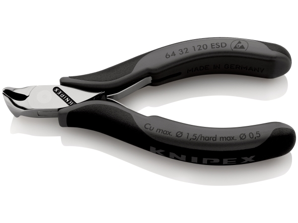 Knipex 64 32 120 ESD, Knibtænger, Stål, Plast, Sort, Grå, 120 mm, 92 g