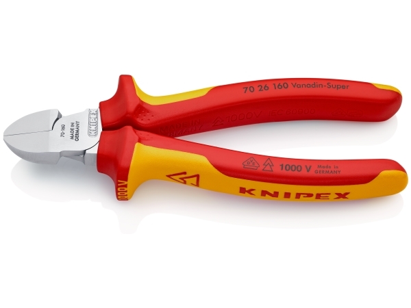 Knipex 70 26 160, Diagonal tang, Krom-vanadium-stål, Plast, Orange, Rød, 160 mm, 216 g