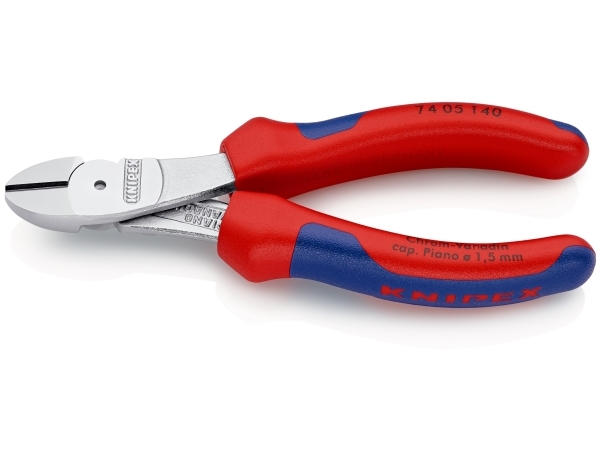 Knipex 74 05 140, Diagonal tang, Krom-vanadium-stål, Plast, Blå, Rød, 140 mm, 157 g