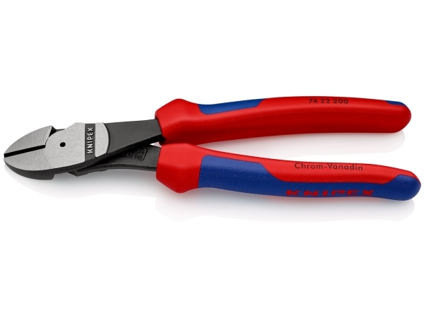 Knipex 74 22 200, Diagonal tang, Stødbestandig, Dielektrisk, Krom-vanadium-stål, Plast, Blå, Rød, 200 mm