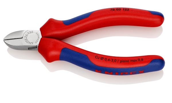 Knipex 76 05 125, Diagonal tang, Krom-vanadium-stål, Plast, Blå, Rød, 125 mm, 118 g
