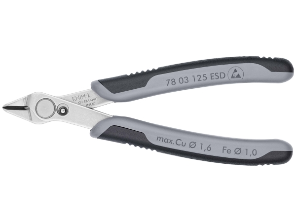 Knipex 78 03 125 ESD, Diagonaltang, Rustfrit stål, Stål, Plast, Sort, Grå, 125 mm, 55 g