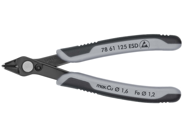 Knipex 78 61 125 ESD, Diagonaltang, 9 mm, 1,6 mm, Rustfritt stål, Stål, Plast, Svart, Grå