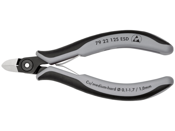 Knipex 79 22 125 ESD, Diagonaltang, 1 cm, 6,5 mm, Stål, Sort, Grå, 125 mm