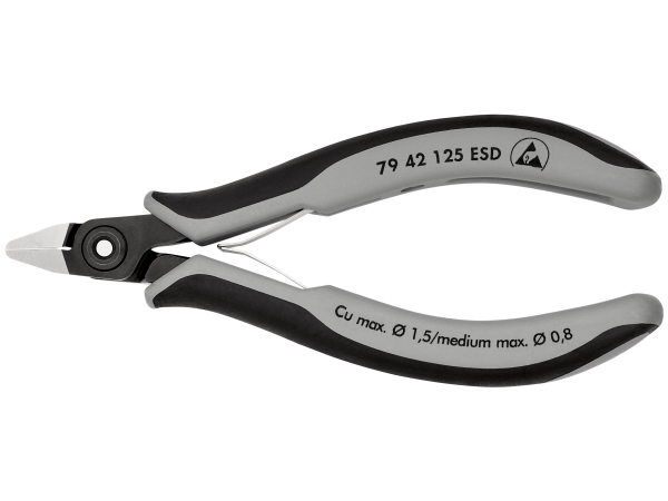 Knipex 79 42 125 ESD, Diagonaltang, Krom-vanadium-stål, Plast, Sort, Grå, 125 mm, 58 g