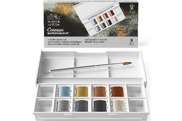 Cotman Aquarell 1/2 Näpfchen Metallic Pocket-Set 9-Tlg.