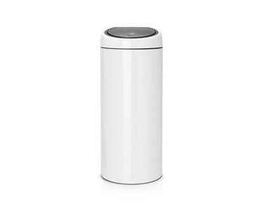 Brabantia Touch Bin, 30L, 30 L, Rund, Plast, Rustfrit Stål, Hvid, Instruktioner, Rustfrit Stål