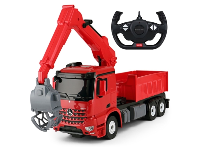 Mercedes-Benz Arocs Fjernstyret Lastbil Med Kran 2.4G, Rød
