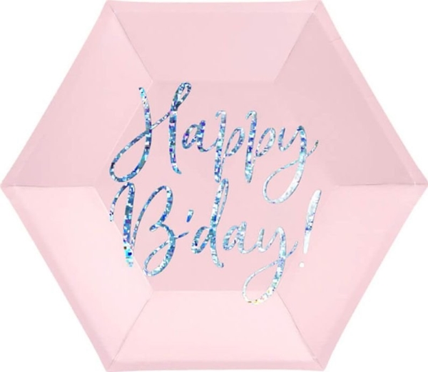 Tallerkner Happy Bday Pink Sekskant