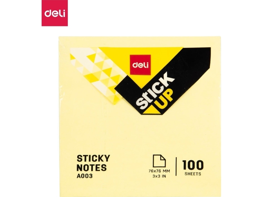 DELI sticky notes 7,6x7,6 cm stick up, 70g/m 100 stk. gul