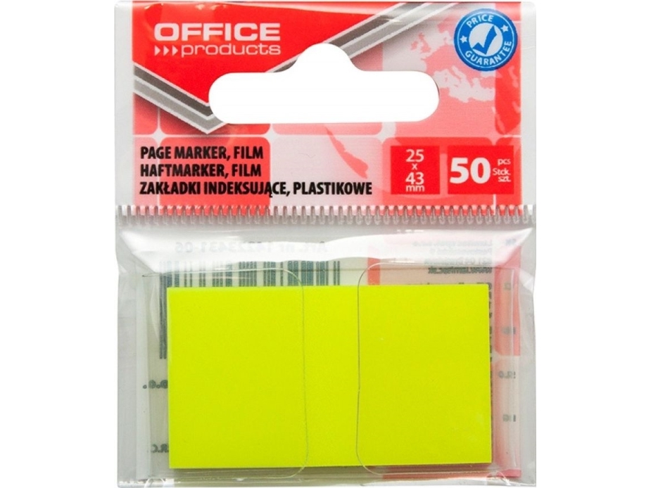 Office Products indeksfaner/indeksskilleark OFFICE PRODUCTS PP 25x43 mm 1x50 ark, vedhæng, gul