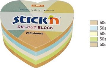 Stickn Notes Heart, 64X67mm, Mix 5 Colors Pastel + Recycling 250 Sheets. Stick "N 21837