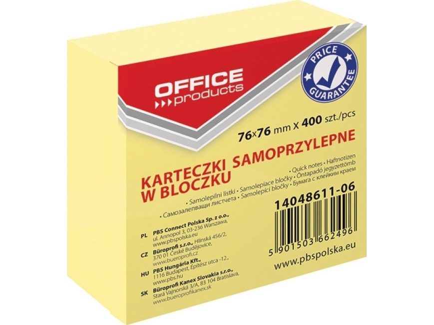 Office Products självhäftande notisar 76x76 mm, 1x400 ark, pastell, ljusgul | Papper & Emballage - Block & Post-It - Post-it | GameStuff