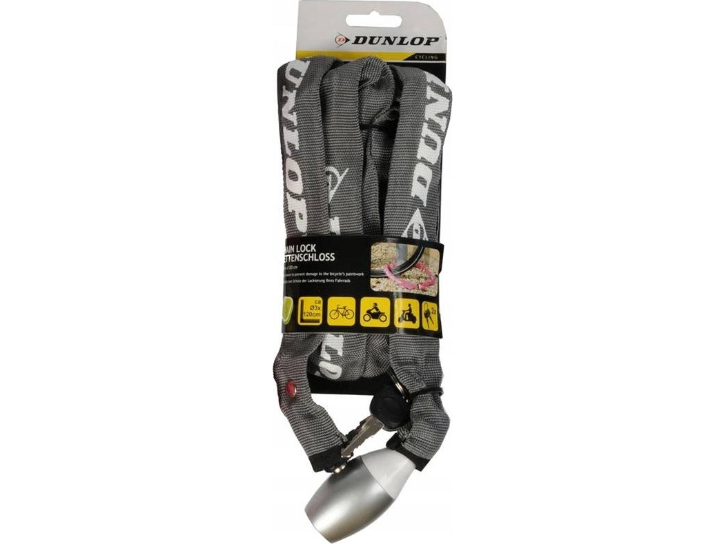 Dunlop Cykellås Med Kæde Og Hængelås 120 Cm (Grå)