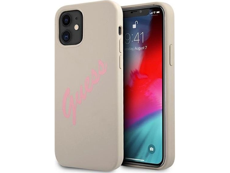 Guess Kietas Dėklas Guhcp12slsvsgp Silikoninis Vintažinis Iphone 12 Mini Rožinis/Pilkas
