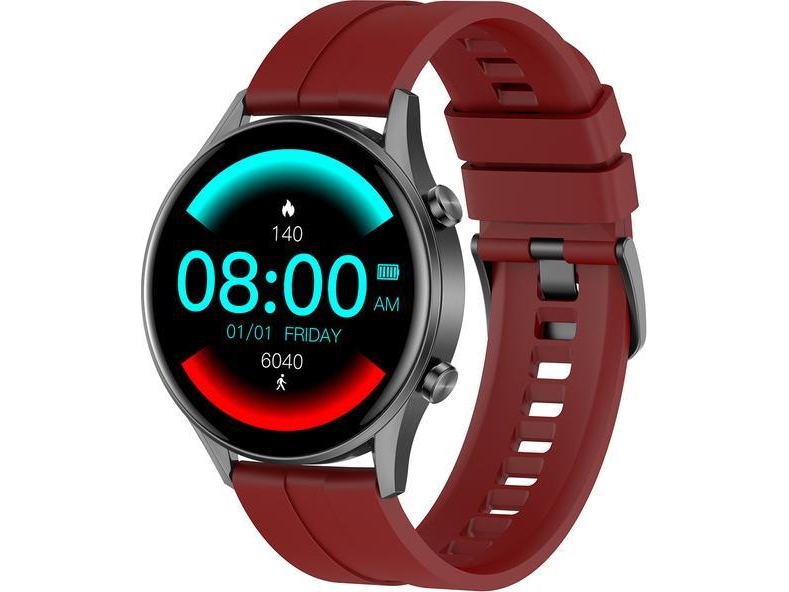 Smartwatch Gino Rossi Sg014c, Grå Kasse Med Bordeaux Silikonerem