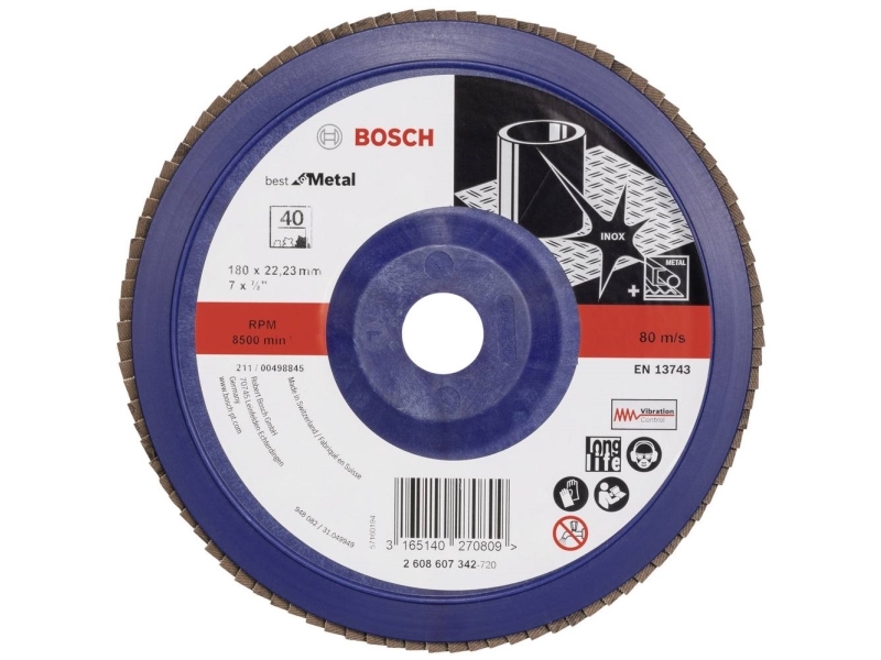 Bosch Accessories 2608607342 X571 Lamelslibeskive Diameter 180 Mm Borings-Diameter 22.33 Mm Kornstørrelse 40 Stål 1 Stk