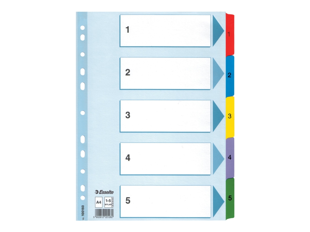 Esselte - Deler - 5 dele - præ-trykt: 1-5 - for A4 (210 x 297 mm) - med faneblade - hvid