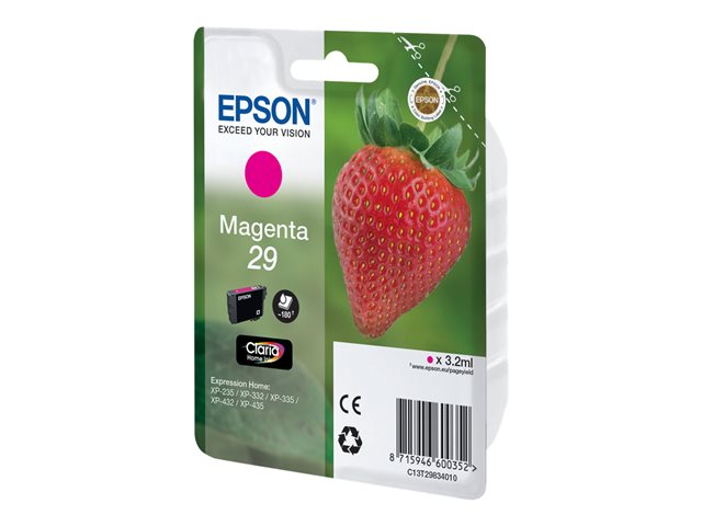 Epson 29 - 3.2 Ml - Magenta - Original - Blækpatron - For Expression Home Xp-235, 245, 247, 332, 335, 342, 345, 432, 435, 442, 445