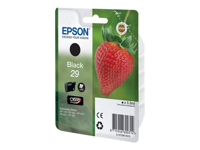 Epson 29 - 5.3 Ml - Sort - Original - Blækpatron - For Expression Home Xp-235, 245, 247, 332, 335, 342, 345, 432, 435, 442, 445