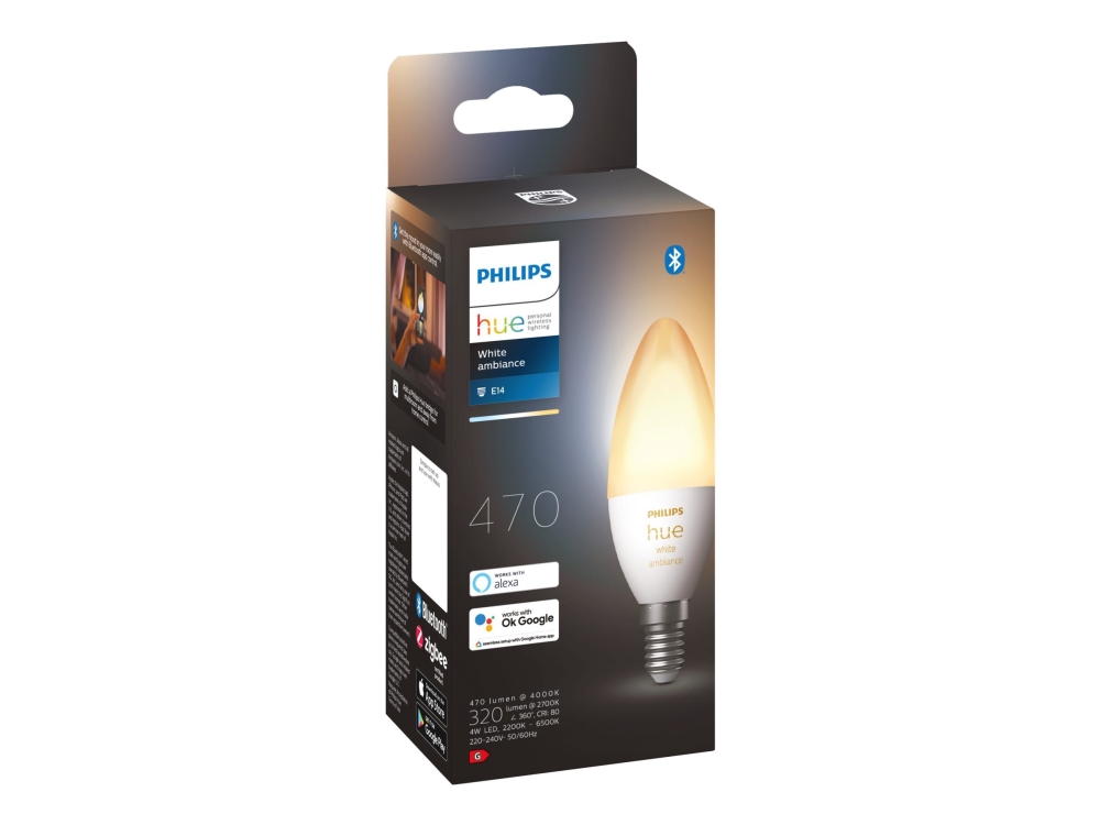 Philips Hue White Ambiance Candle - E14 Smart Bulb - Warm-To-Cool White Light - Instant Control Via Bluetooth - Control With App Or Voice - Add Hue B