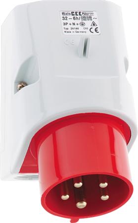 Bals Cee Wandsteckdoseh6 400V 32A 5-Polig, Rot Breite X Höhe 83X126 Mm, Oben M25 Unten 2Xm25ip44, Polyamid