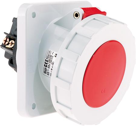Bals Cee-Steckdoseh6 400V 63A 5-Polig, Rot Unterputz Schräg, Flansch 100X92 Mmip67, Polyamid