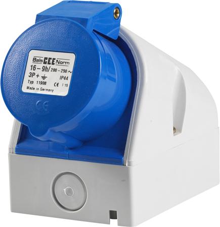 Bals Cee Wandsteckdoseh9 230V 16A 4 Polig Blau Breite 75X100 Mm, Oben M20 Unten M20, Quick Connect Ip44, Polyamid