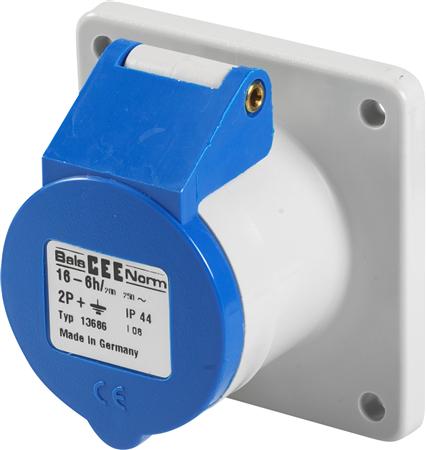 Bals Cee-Einbausteckdoseh6 230V 16A 3-Polig Bläulich Flansch 62X62 Mm, Quick Connect Ip44 , Polyam