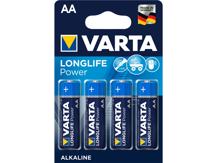 Varta Longlife Power AA, Engångsbatteri, LR06, Alkalisk, 1,5 V, 4 styck, Blå, Multifärg | EL Artiklar - Batteri - AA-batterier | GameStuff