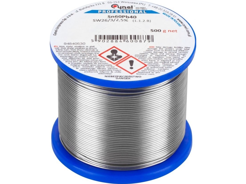 Fluksattu metalli 2.5mm 500g Sn60Pb40 CYNEL