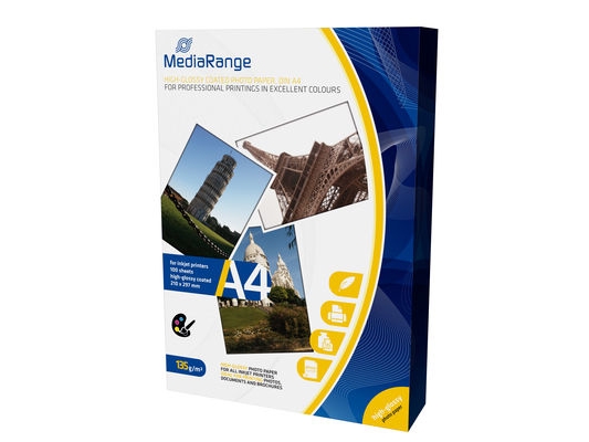 Mediarange - Høj-Skinnende - Hvid - A4 (210 X 297 Mm) - 135 G/M² - 100 Ark Fotopapir