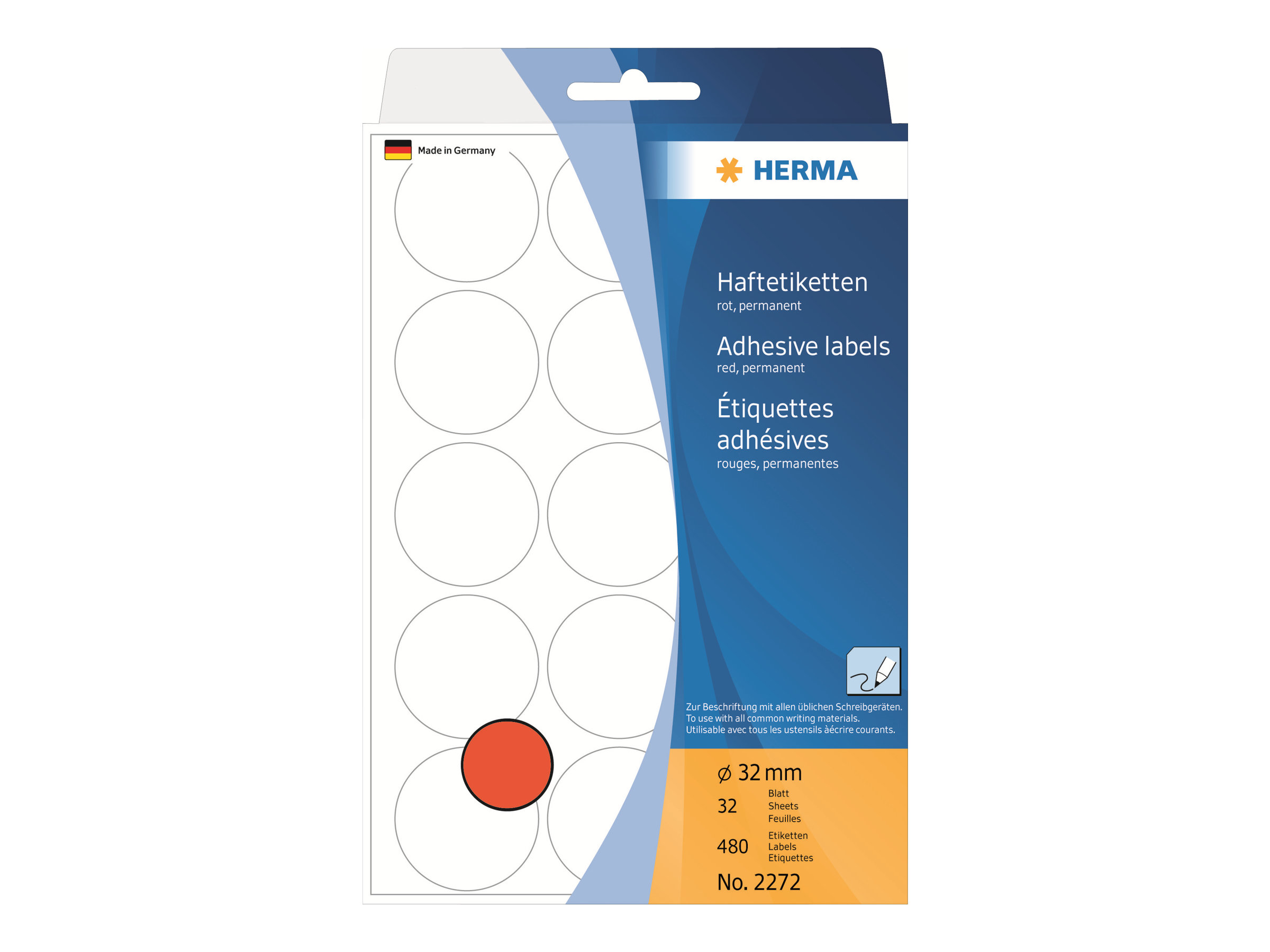 Herma - Papir - Permanent Selvklæbende - Rød - 32 Mm Rund 480 Etikette (32 Ark X 15) Runde Etiketter
