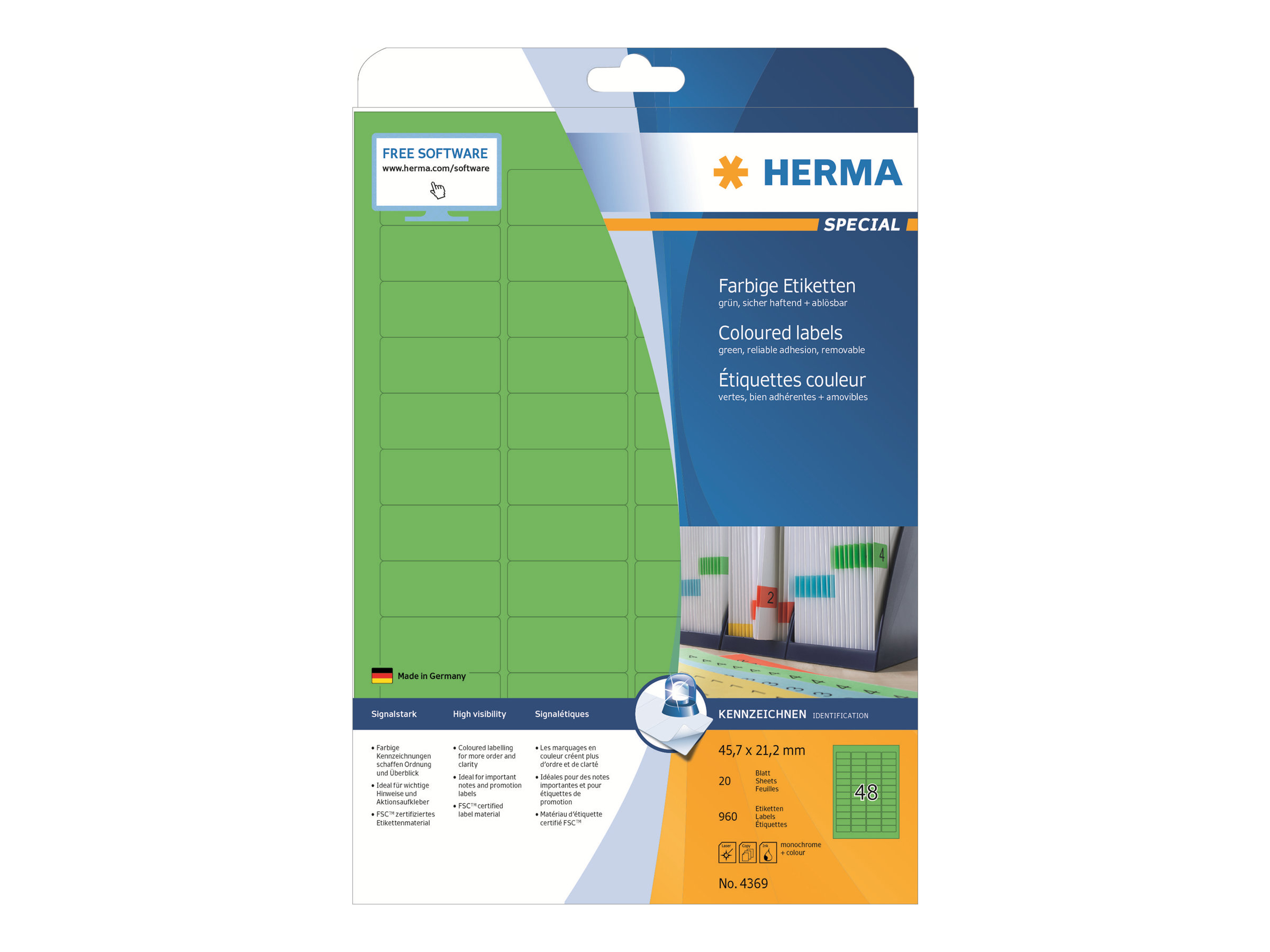 HERMA Special - Papir - mat - permanent selvklæbende - grøn - 45.7 x 21.2 mm 960 etikette(r) (20 ark x 48) etiketter