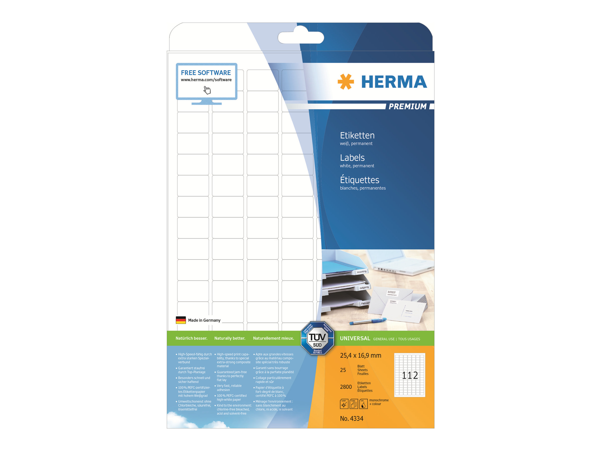 HERMA Premium - Papper - matt - permanent självhäftande - vit - 25.4 x 16.9 mm 2800 etikett (er) (25 ark x 112) laminerade etiketter | Papper & Emballage - Vitt papper - Vitt A4 | GameStuff