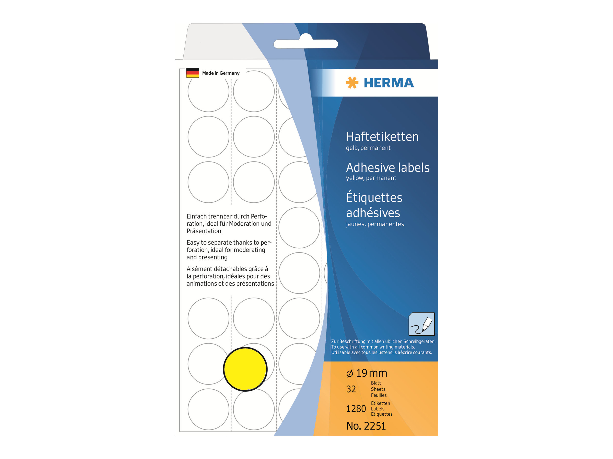 HERMA - Papir - mat - permanent klæbemiddel - gul - 19 mm rund 1280 etikette(r) (32 ark x 40) etiketter