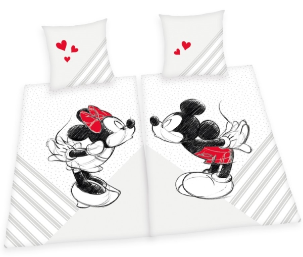 Billede af Mickey Og Minnie Mouse Sengetøj Partnerpakke- 100 Procent Bomuld